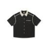 [BONELESS] Contrast Crochet Collar Shirt – Black Short Sleeve Boxy Button-Up