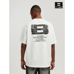 [BONELESS] Oversized Logo Back T-Shirt – White Distressed Graphic Tee