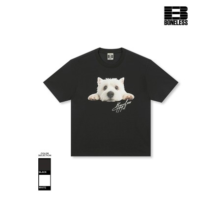 [BONELESS] Puppy Graphic T-Shirt – Cute Dog Print Tee, Black / White