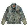 [WBT]Vintage Faded Denim Trucker Jacket – Light Blue Distressed