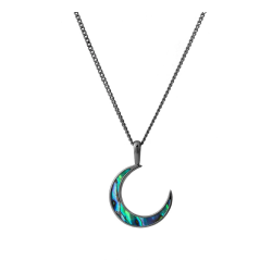 [WBT] Abalone Shell Crescent Moon Necklace – Gunmetal Chain Pendant