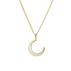 [WBT] Gold Crescent Moon Necklace with Mother-of-Pearl Inlay